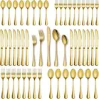 Gold Silverware Set Mirror Polish 40 Piece Stainless Steel Flatware Set Kitchen