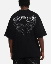 [ED HARDY] Ed Hardy Techno Rhinestone T-shirt Black - Size S S Black