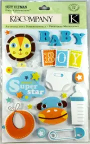 Baby Boy Mommy Diaper Bottle Monkey K&Company 3D Sticker RARE Grand Adhesions