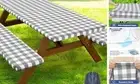 Picnic Table Cover with Bench Covers, Waterproof 30" x 72" Grey and White