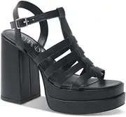 [Wild Pair] Womens Orlah Faux Leather Platform Block Heels Black 9.5 Medium (B,M)