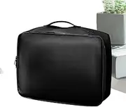 Zqkimzi Fireproof Waterproof Box, Lockable File Cabinet, Portable Filing Cabinet with Handle, Security for Documents, Passport, Money, Business Use, 14.57x11.42x3.94 inches, Black