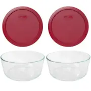 Pyrex 7203 7-Cup Glass Food Storage Bowl w/ 7402-PC Sangria Red Lid (2-Pack)