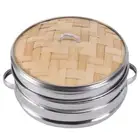 Bamboo & Stainless Steel Steamer Basket - Dumpling, Vegetable, Rice & Fish St...