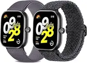 [TUCOMO] Pack of 2 Stretchy Nylon Wristbands Compatible with Xiaomi Redmi Watch 4, Braided Loop Elastic Bracelets for Xiaomi Redmi Watch 4 Men Women