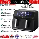 Devanti Air Fryer 8L LCD Oven Dual Baskets Non-stick Oil Free Healthy Cooking Bk