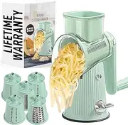 5 in 1 Cheese Grater Vegetable Slicer - Manual Hand Crank Cheese Grater with Reinforced Suction & 8 Interchangeable Drums - Easy to Use, Vegetable Chopper Round Mandoline Slicer (1Pc)