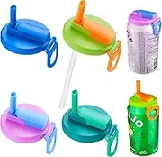 Zurligi 4 Pcs Soda Can Lids Cover with 8 Pcs straw, Reusable Can Covers for Soda, Beer, Juice, Easy Clip on Caps Lid - For Cans With Top of 2.13inch (54mm), 4 colors