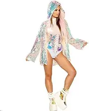 [GUOCHU] Women Light Up 15 Color LED Hoodies Rave Big Sequin Jacket Xams Birthday Party Fancy Dress Festival Costume (M)