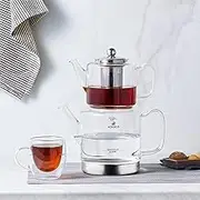 KARACA Dora Teapot Set, Glass, Tea Pot 1 L/33 oz, Kettle 2 L/66 oz Silver, Transparent, Tea Maker, Kettle, Turkish Tea Kettle, Tea Maker
