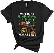 [Generic] This is My St. Patrick's Day Pajama Shirt, Lovely Gnome Riding Dachshund, Gnomies Shamrocks Unisex T-Shirt