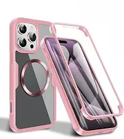 Jarttarn Clear Case for iPhone 16 Pro Max (2024),Magnetic Ultra-Thin Phone Case with Front Screen Protector,Compatible with Car Bracket & Wireless Charging,Anti-Fall Protective Back Cover (Pink)