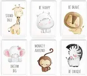 Set of 6 Animal Posters DIN A4 Forest Safari Africa Animals Boy Girl Nursery Baby Room Decoration (with White Frame)