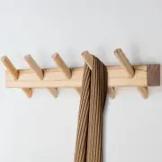Rustic Wooden Wall Mounted Coat Rack, 5 Hooks, Solid Wood Construction (Natur...