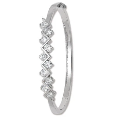 Ladies Sterling Silver Gemstone Oval Hinged Bangle Hallmarked
