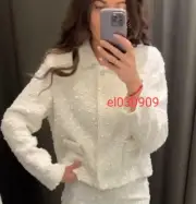 ZARA NEW WOMAN RHINESTONE BUTTON ZW SHORT SEQUIN JACKET WHITE SIZE M 2883/160