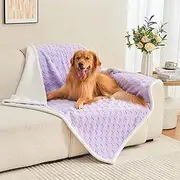 Yaning Checkered Waterproof Blanket for Bed Couch Sofa Car, Fluffy Soft Dog Blanket with 3D Jacquard Grid Pattern, Reversible Leakproof Pet Blankets for Dogs Cats Puppies, Lilac, 150x200cm