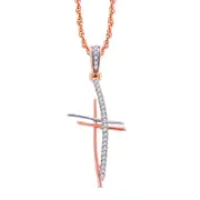 0.1 CT. T.W. Natural Diamond Double Cross Pendant in 10K Two-Tone Gold
