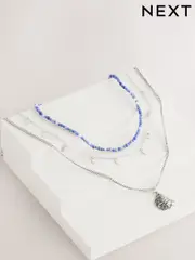 Blue/Silver Tone Beaded 3 Layer Necklace (AK6127) | $30