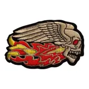 FLAMING SKULL!! SO COOL! Iron On Embroidered Patch+ ONE FREE STICKER!