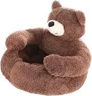 Plush Pet Bed Sofa Cat Bed Pet Supplies for Small Medium Large Cat Warm Cave Multifunctional Cartoon Dog House Cat Nest Bear Hug Dog Cat Bed, Brown Large