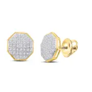 Macey Worldwide Jewelry 10K Yellow Gold Diamond Octagon Cluster Earrings 1/5 CT