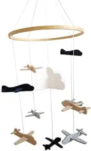 Crib Mobile Airplanes & Cloud Nursery Decoration Grey and White, Navy Blue, Tan