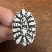 Navajo Cluster Ring White Buffalo Turquoise Size 8 Native American Womens Zuni B
