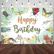 AIBIIN 7x5ft Bug Theme Birthday Backdrop Inserts Theme Photography Background Green Cartoon Microcosm Woodland Ladybug Reptile Inserts Birthday Party Decorations Banner Photo Props