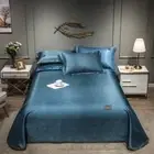 Pure Color Embroidered Ice Silk Mat Bed Cover Fitted Sheet PillowcasesBeddingSet