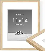 Venusmiles 11x14 inch Picture Frame, 11x14 Photo Frames with 8x10 Removable Mat - High Definition Plexiglass - Vertical and Horizontal Display - Wall Hanging Frame - Oak Color, 1 Pack