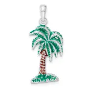 Sterling Silver De-Ani Rhodium-Plated Polished Enameled Palmetto Pendant