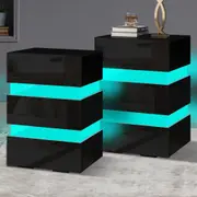 Alfordson 2x Bedside Table LED Nightstand 3 Drawers Gloss Black