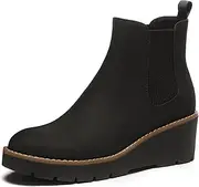 [Athlefit] Women's Chelsea Wedge Boots Elastic Platform Lug Sole Slip on Wedge Ankle Booties