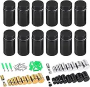 Swpeet 12 Sets 5/8" x 1.18" Black Stainless Steel Standoff Screws, Wall Standoff Mounts Glass Acrylic Nail with Screws and Wall Anchors, Mounting Glass Hardware for Hanging Picture Frame Advertise