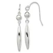 Sterling Silver Polished Bead & Elongated Oval Dangle Earrings