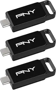 PNY Pack of 3 128GB USB 3.2 Elite™ Type-C® Flash Drives - Up to 120MB/s Read and 10x Faster Write Than USB 2.0, Type-C Connector, Reliable Design, Durable and Portable