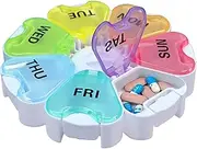 Weekly Large Pill Organizer,Pill Box,Medicine Organizer with Removable Days,Portable 7 Day Pill Case for Travel Pill Containers for Vitamins Fish Oils Supplements（Petal style）