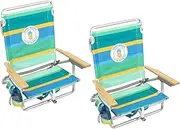 [Tommy Bahama] 5-Position Classic Lay Flat Backpack Cooler and Cup Holder Beach Chair, Portable Folding Beach Chair for Tanning, 2-Pack, Stripe