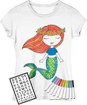DaVinci in You Shirt Ready for Coloring Comes with Fabric Markers and Alphabet Stencil. (Youth Large (10-12), Mermaid)