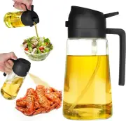 2 in 1 Oil Sprayer Dispenser 470ml Glass Bottle for Cooking Air Fryer Salad Baki