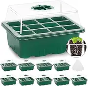 Cozioz 10-Pack Seed Starter Tray Kit with Humidity Dome – 120 Cells Total, Mini Greenhouse for Seed Germination & Plant Growth