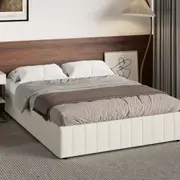 1x Oikiture Bed Frame Double Size Gas Lift Storage Base Velvet Cream FURB