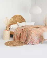 Kantha Quilt Indian Quilt Block Print Quilt Bedspread Bohemian Boho Cotton Throw Quilt Handmade Blanket Doona King Size 002