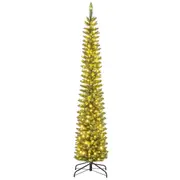 Costway 2.1M Artificial Christmas Tree Pre-lit Pencil Tree Xmas Decor w/499 Tips Home Office Party