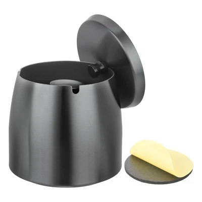 Ash Tray with Lid, Stainless Steel Ash Tray Extra Large, Black