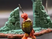 Hand painted FIre Newt with turtle shield dnd fantasy miniature