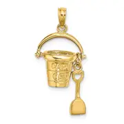 14k Yellow Gold 3D CAPE COD Bucket w/ Shovel Charm