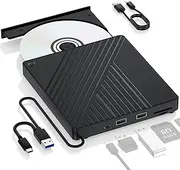 Ultra-Portable 5-in-1 External Blu-ray Drive: USB 3.0 & USB-C DVD/CD Burner, BD Reader with Dual USB-A Ports & SD/TF Card Readers – Seamless Laptop/PC Compatibility for Windows, Mac, Linux (5 IN 1)