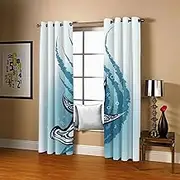 Exquisite Curtains for Kids Bedroom Cartoon & Whale W168cm (66") x D183cm (72") x 2 3D Pattern Microfiber Blackout Fabric Eyelet Window Drapes for Kids Nursery Playroom 2 Panels